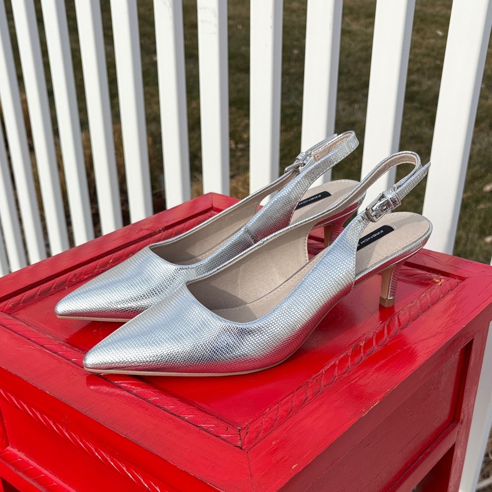 French Connection Silver Sling Back Heels Never Worn Size 7